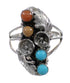 Coral And Turquoise Silver Flower Ring Size 5-3/4 AX81956